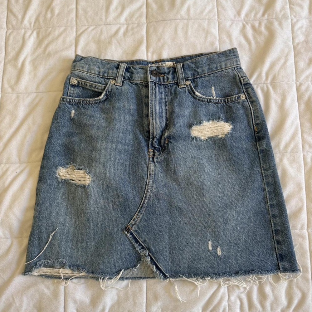 Free People Light Blue Distressed Denim Mini Skirt